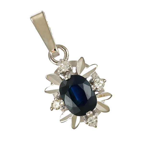 Anhänger, 14K, Weißgold, Saphir, Diamanten