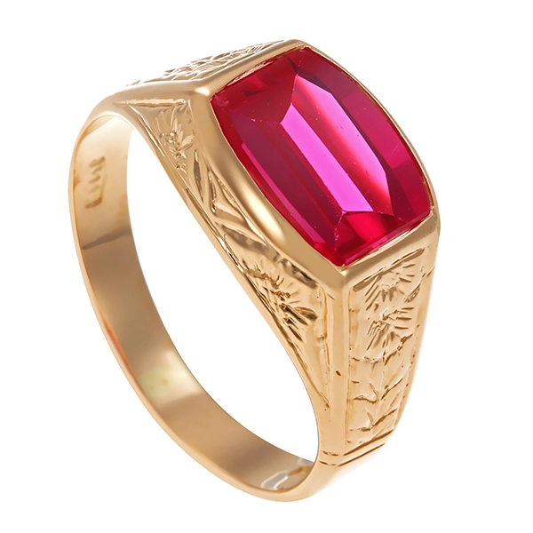 Ring, 18K, Gelbgold, synth. Korund