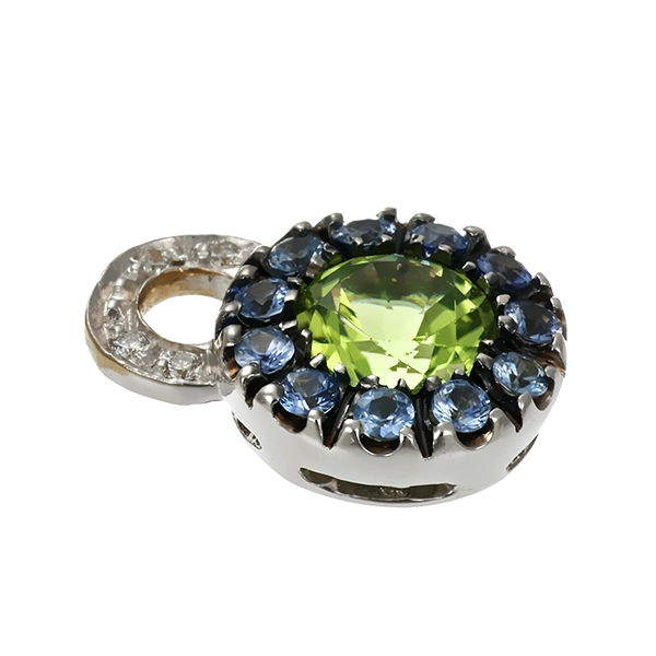 Anhänger, 18K, Weißgold, Peridot, Tansanit, Diamanten