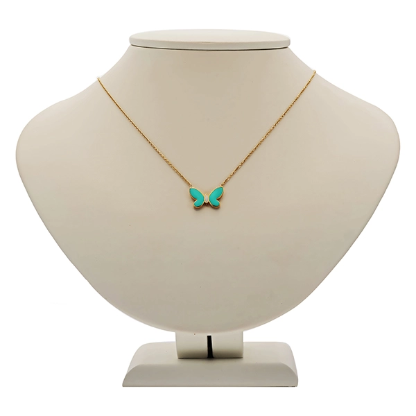 Collier, 14K, Gelbgold, Emaille, Schmetterling