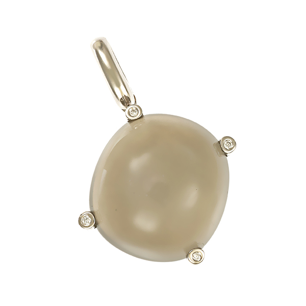 Anhänger, 18K, Weißgold, Mondstein, Brillanten