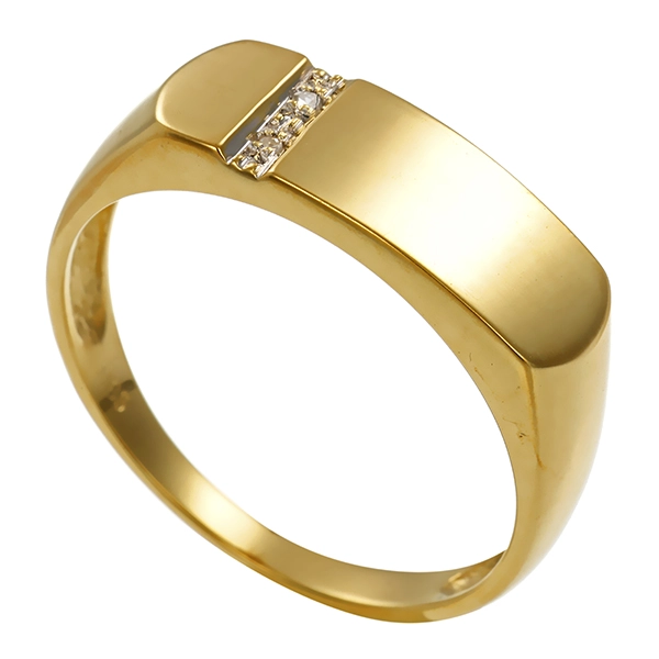 Herrenring, 14K, Gelbgold, Diamanten
