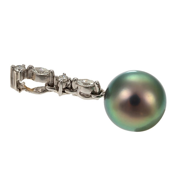 Anhänger, 18K, Weißgold, Perle, Diamanten, Brillanten