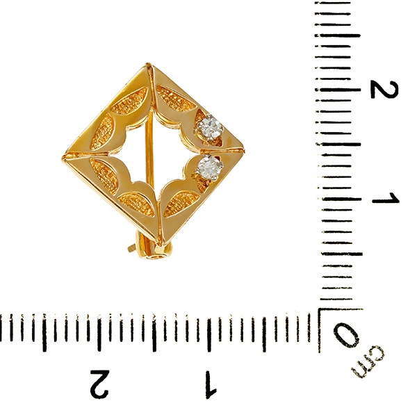 Brosche, 9K, Gelbgold, Diamanten