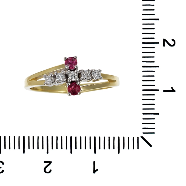 Ring, 14K, Gelb-/Weißgold, Rubine, Brillanten