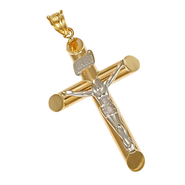 Anhänger, 14K, Gelb-/Weißgold, Kruzifix, Kreuz