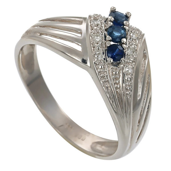 Ring, 8K, Weißgold, Saphire, Diamanten