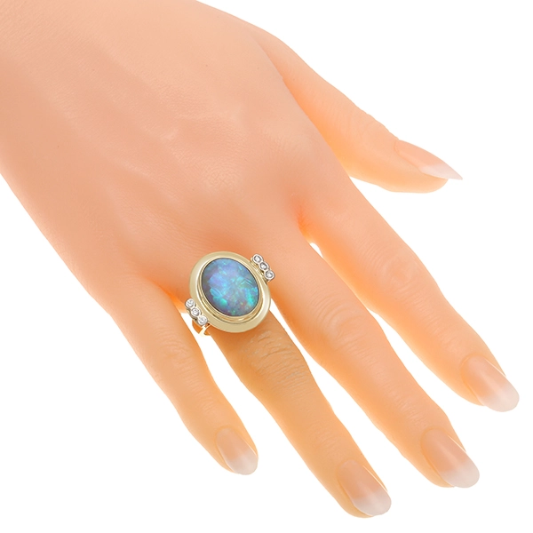Ring, 14K, Gelbgold, Opal, Brillant
