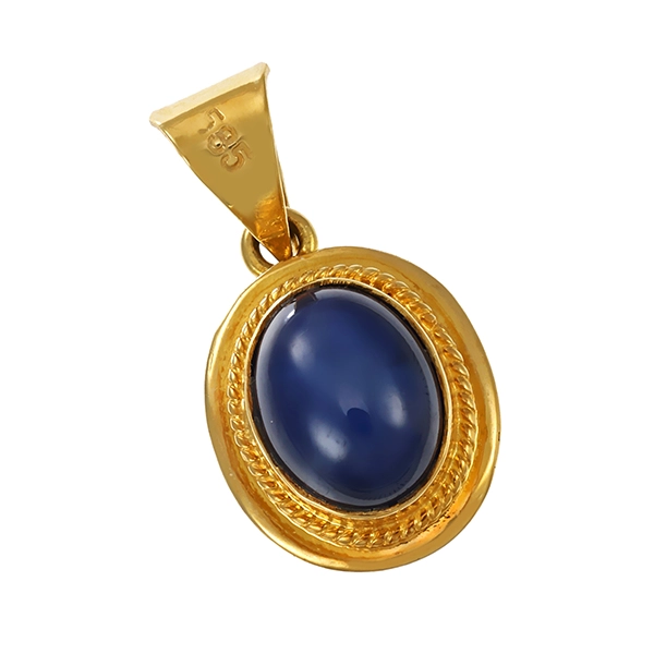 Anhänger, 14K, Gelbgold, synthetischer Sternsaphir