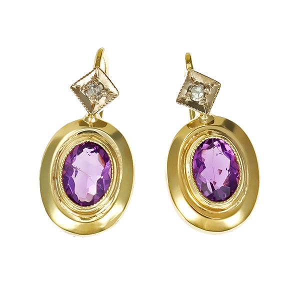 Ohrhänger, 14K, Gelb-/Weißgold, Amethyst, Diamanten