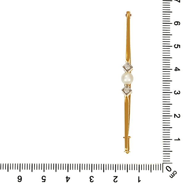 Brosche, 14K, Gelb-/Weißgold, Perle, Brillanten
