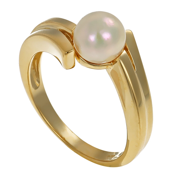 Ring, 14K, Gelbgold, Perle