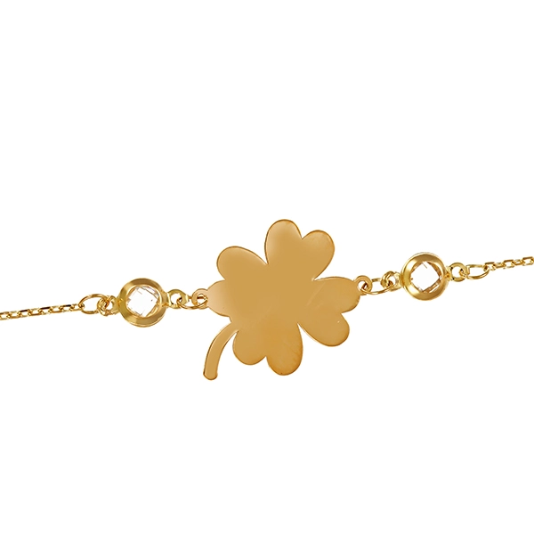 Armband, 18K, Gelbgold, Zirkonia, Kleeblatt
