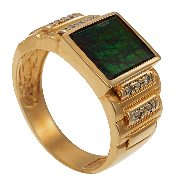 Ring, 14K, Gelb-/Weißgold, Ammolith, Brillant