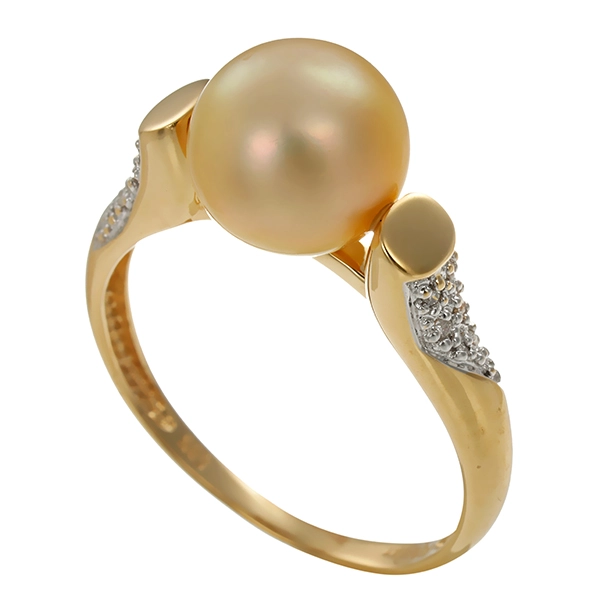 Ring, 14K, Gelb-/Weißgold, Perle, Brillanten