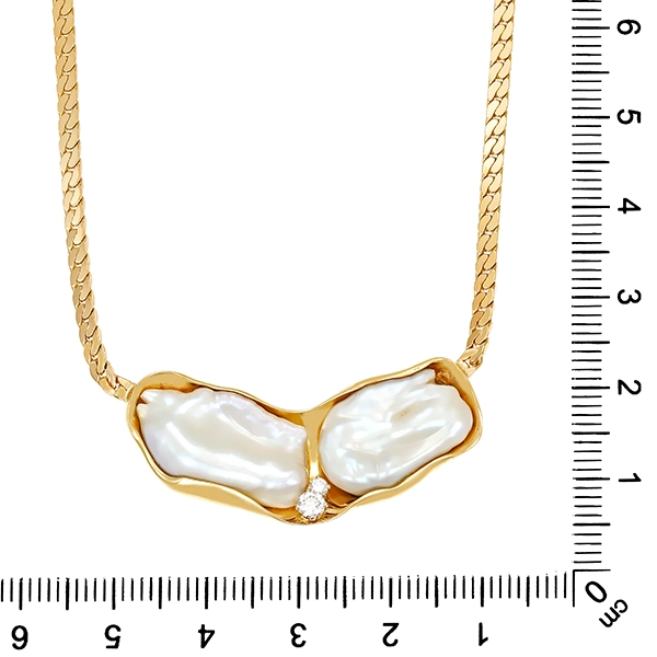Collier, 14K, Gelbgold, Keshi-Perlen, Brillanten