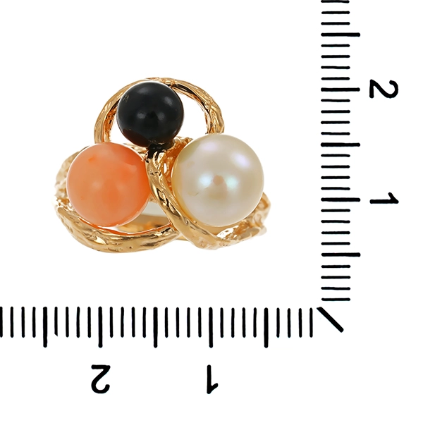 Ring, 14K, Gelbgold, Perlen, Koralle