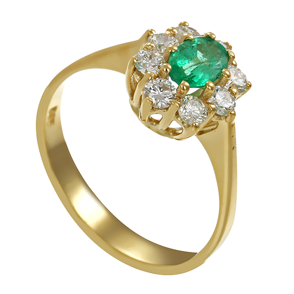 Ring, 14K, Gelbgold, Smaragd, Brillanten