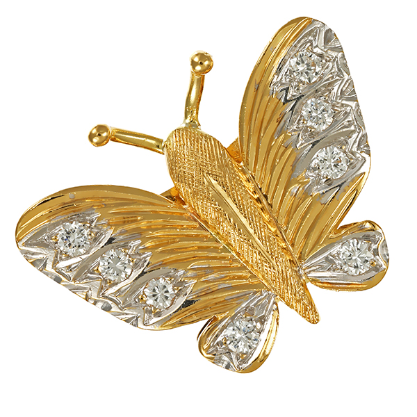 Anhänger, 18K, Gelb-/Weißgold, Brillanten, Schmetterling