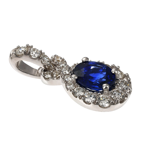 Anhänger, 14K, Weißgold, Saphir, Brillant