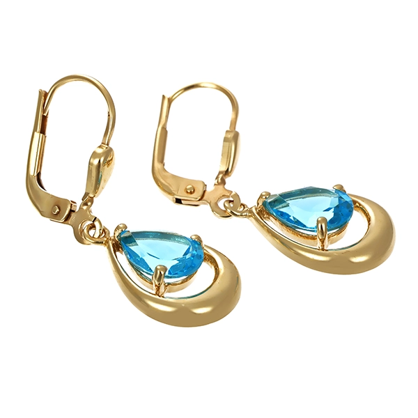 Ohrhänger, 9K, Gelbgold, Topas blau