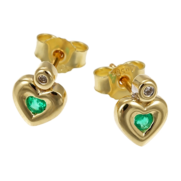Ohrstecker, 14K, Gelb-/Weißgold, Smaragd, Diamant