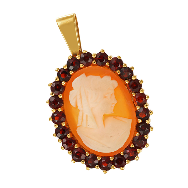 Anhänger, 18K, Gelbgold, Granate, Gemme
