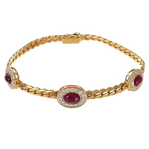 Armband, 14K, Gelb-/Weißgold, Rubine, Brillanten