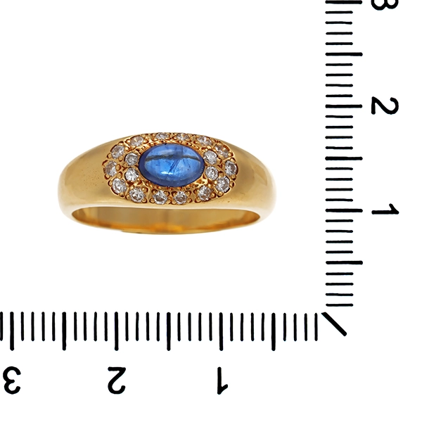 Ring, 18K, Gelbgold, Saphir, Brillanten