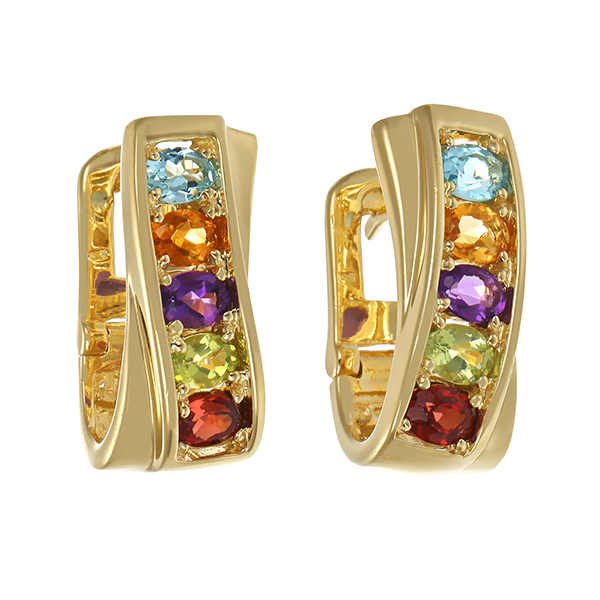 Steckcreolen, 14K, Gelbgold, diverse Edelsteine