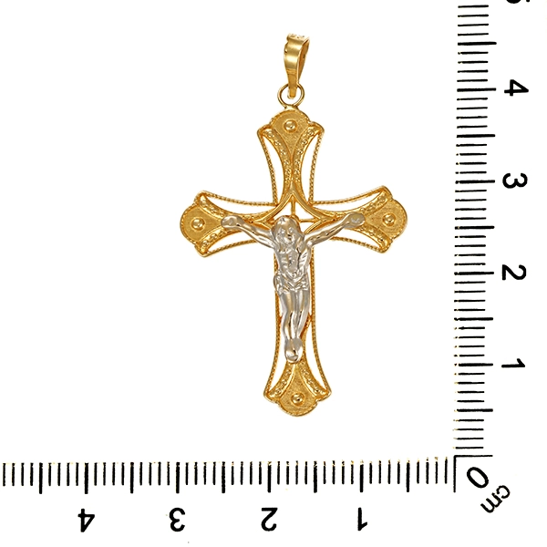 Anhänger, 14K, Gelb-/Weißgold, Kruzifix, Kreuz