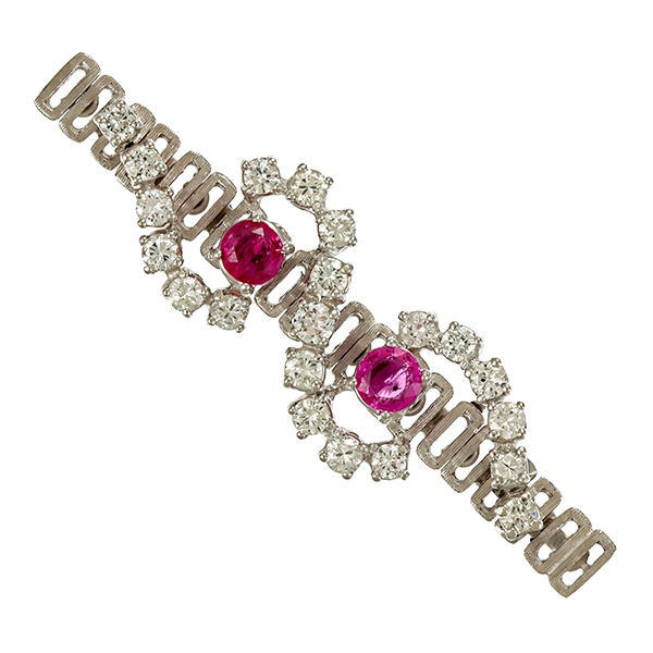 Anhänger, 18K, Weißgold, Rubine, Brillanten