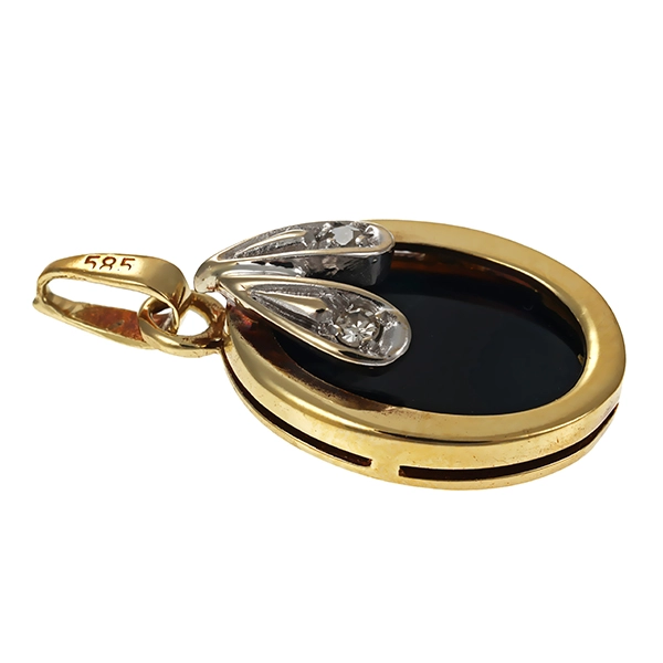 Anhänger, 14K, Gelb-/Weißgold, Onyx, Diamanten