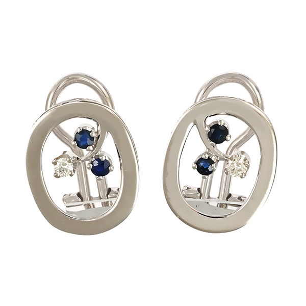 Ohrclipse, 14K, Weißgold, Brillanten, Saphire