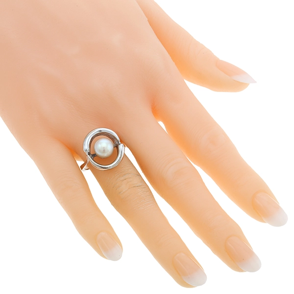 Ring, 14K, Weißgold, Perle