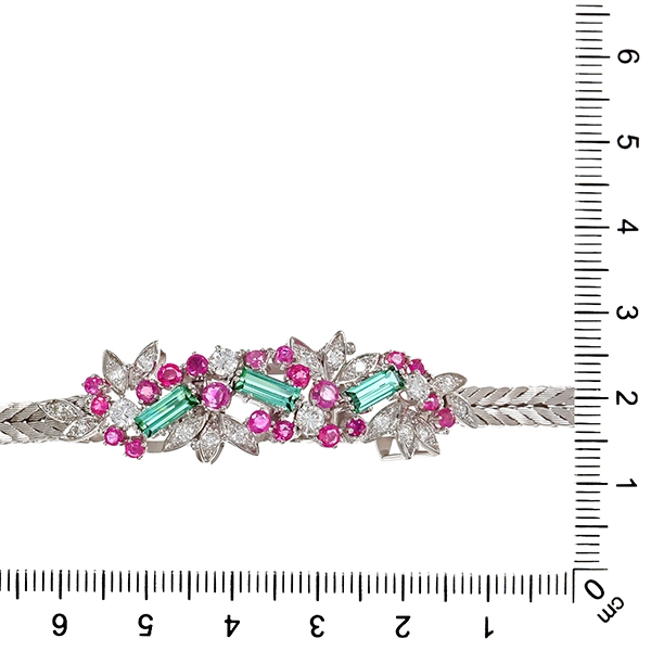 Armband, 14K, Weißgold, Rubin, Turmalin, Brillanten