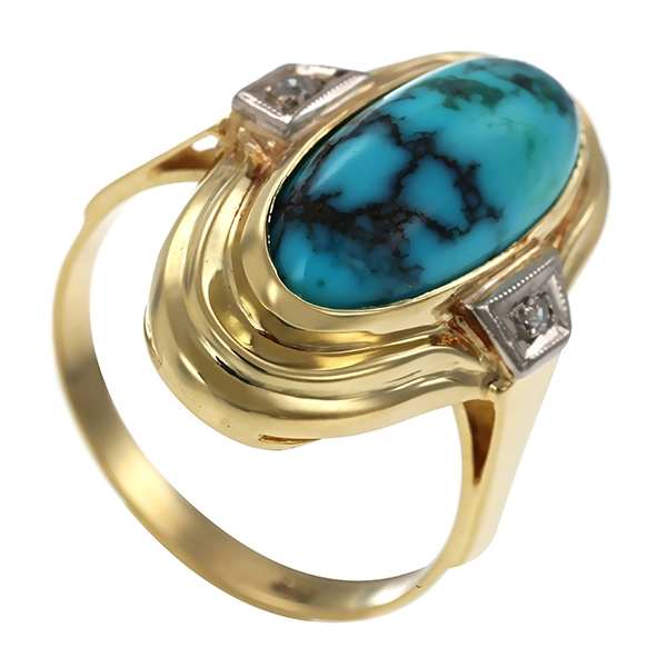 Ring, 14K, Gelbgold, Türkis, Diamanten