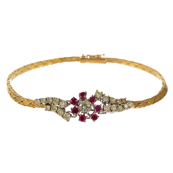 Armband, 18K, Gelb-/Weißgold, Brillanten, Rubine