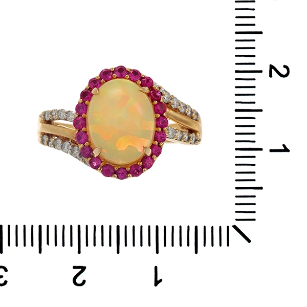 Ring, 14K, Gelbgold, Opal synth. Rubin, Brillant