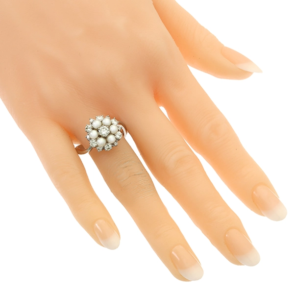 Diamantring, 18K, Weißgold, Brillant, Diamant, Perlen