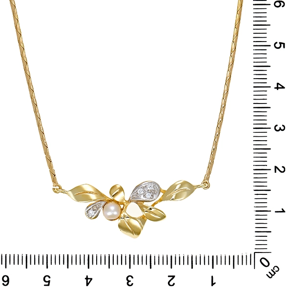 Collier, 8K, Gelbgold, Perle, Zirkonia