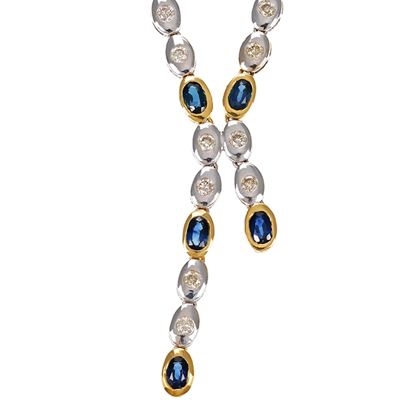 Collier, 18K, Gelb-/Weißgold, Brillant, Saphir