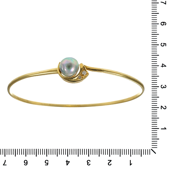 Armreif, 14K, Gelbgold, Perlen, Brillanten, Diamanten