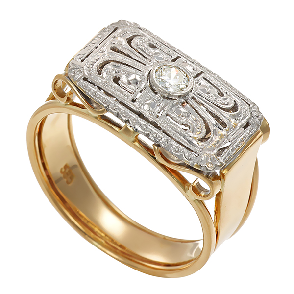 Diamantring, 14K, Gelb-/Weißgold, Diamant 0,15 ct
