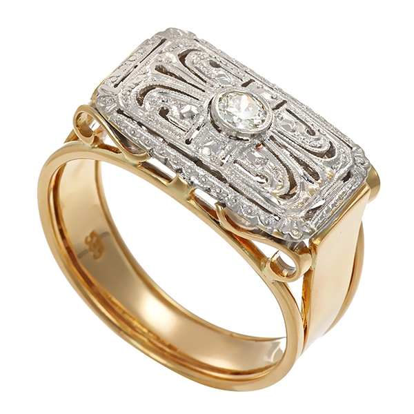 Diamantring, 14K, Gelb-/Weißgold, Diamant 0,15 ct