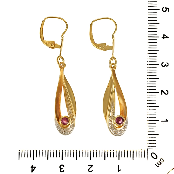 Ohrhänger, 14K, Gelb-/Weißgold, Rubine, Diamanten