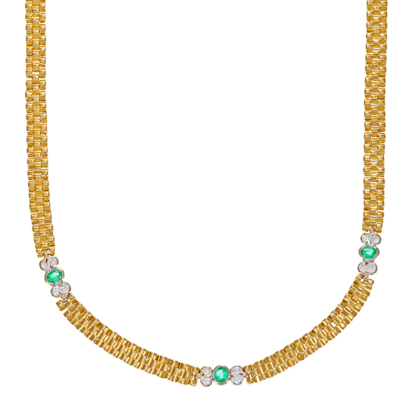 Collier, 18K, Gelb-/Weißgold, Brillant, Smaragd