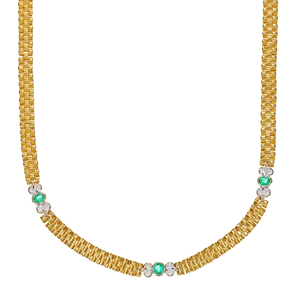 Collier, 18K, Gelb-/Weißgold, Brillant, Smaragd