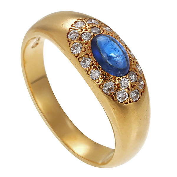 Ring, 18K, Gelbgold, Saphir, Brillanten