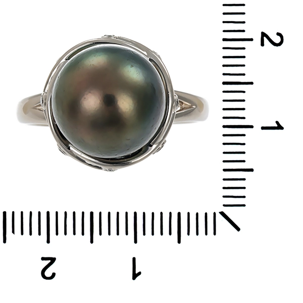 Ring, 18K, Weißgold, Perle, Brillanten